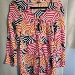 Mud Pie Med Vibrant Geometric Beach Cover Up Tunic Beachy, Cruise Summer Fun